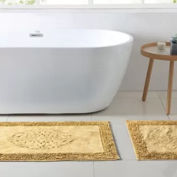 Set covoras de baie (2 bucati), Alanur Home, COTTONKT000212, Bumbac, Galben mustar imagine