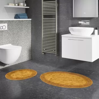 Set covoras de baie (2 bucati), Alanur Home, COTTONKT000218, Bumbac, Galben mustar imagine