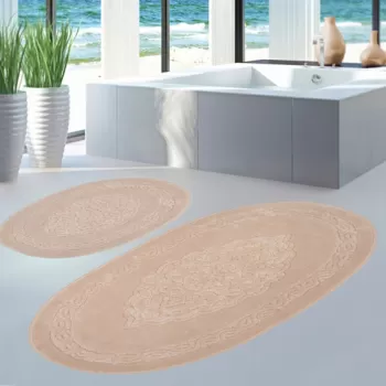 Set covoras de baie (2 bucati), Alanur Home, COTTONKT000222, Bumbac, Bej imagine