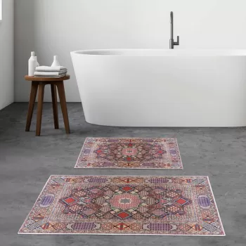 Set covoras de baie (2 bucati), Alanur Home, KT438, Poliester, Multicolor imagine