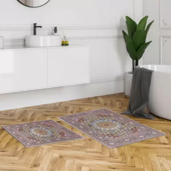 Set covoras de baie (2 bucati), Alanur Home, KT439, Poliester, Multicolor imagine