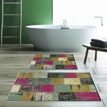 Set covoras de baie (2 bucati), Alanur Home, KT475, Poliester, Multicolor imagine