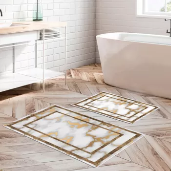 Set covoras de baie (2 bucati), Alanur Home, KT477, Poliester, Multicolor imagine