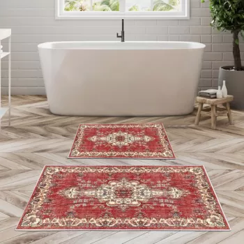 Set covoras de baie (2 bucati), Alanur Home, KT483, Poliester, Multicolor imagine