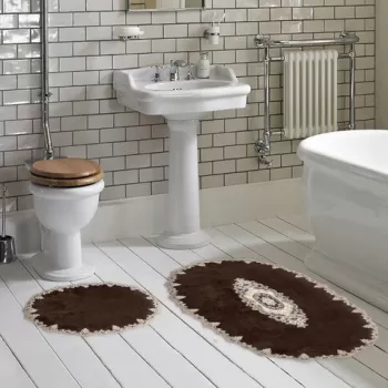 Set covoras de baie (2 bucati), Alanur Home, Selonya Oval, Poliester, Maro imagine