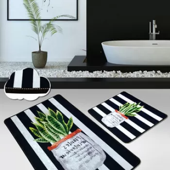 Set covoras de baie (2 bucati), Chilai, Aloevera, Catifea, Multicolor imagine