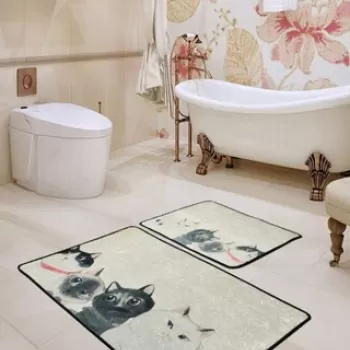 Set covoras de baie (2 bucati), Chilai, Angry Cats DJT, Micropoliamida, Multicolor imagine