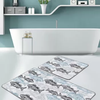 Set covoras de baie (2 bucati), Chilai, Aqua Fish DJT, Catifea, Multicolor imagine