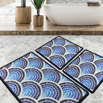 Set covoras de baie (2 bucati), Chilai, Azul, Catifea, Multicolor imagine