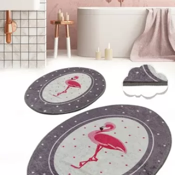 Set covoras de baie (2 bucati), Chilai, Chile Flamingo, Poliester, Multicolor imagine