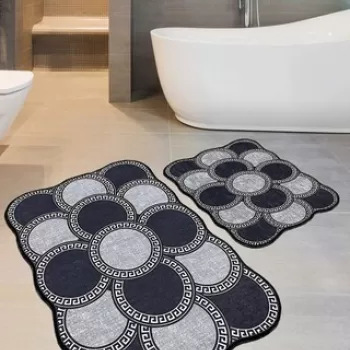 Set covoras de baie (2 bucati), Chilai, Ciorcail, Poliester, Albastru inchis / Gri imagine