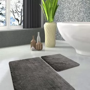 Set covoras de baie (2 bucati), Chilai, Colors of, Fibre acrilice, Antracit imagine