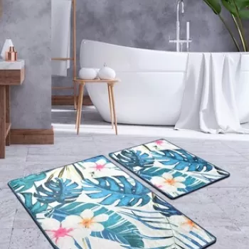 Set covoras de baie (2 bucati), Chilai, Exotic, Catifea, Multicolor imagine