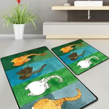 Set covoras de baie (2 bucati), Chilai, Gatto Carino, Poliester, Multicolor imagine