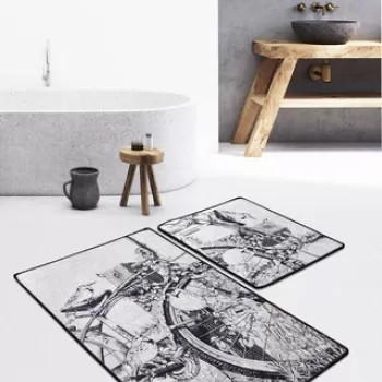 Set covoras de baie (2 bucati), Chilai, Hand Draw, Catifea, Multicolor imagine