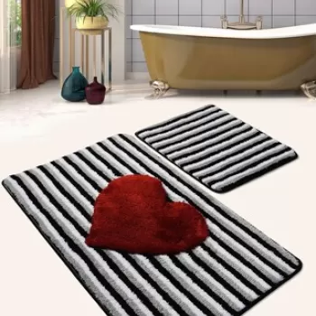 Set covoras de baie (2 bucati), Chilai, Heart Line, Fibre acrilice, Multicolor imagine