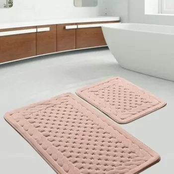 Set covoras de baie (2 bucati), Chilai Home by Alessia, Bambi, Bumbac, Roz pudra imagine