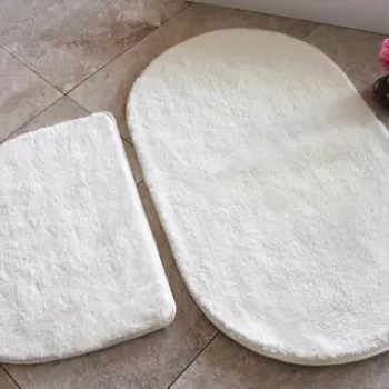 Set covoras de baie (2 bucati), Chilai Home by Alessia, Colors of Oval, Fibre acrilice, Ecru imagine