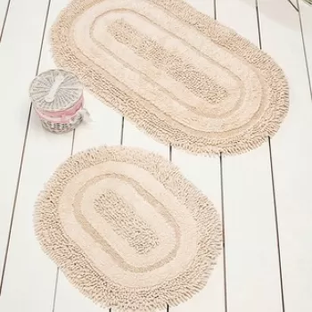 Set covoras de baie (2 bucati), Chilai Home by Alessia, Macoroni, Bumbac, Ecru imagine