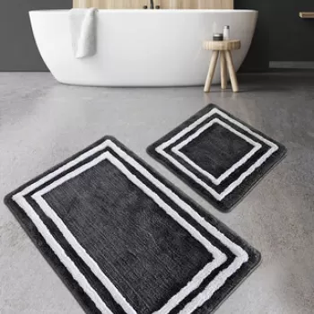 Set covoras de baie (2 bucati), Chilai Home, Duplici, Fibre acrilice, Antracit imagine