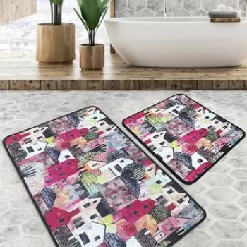 Set covoras de baie (2 bucati), Chilai Home, Fale, Poliester, Multicolor imagine