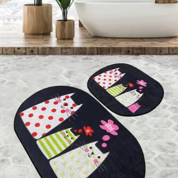 Set covoras de baie (2 bucati), Chilai Home, Four Cats Djt, Poliester, Multicolor imagine