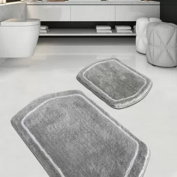 Set covoras de baie (2 bucati), Chilai Home, Genom, Fibre acrilice, Gri imagine