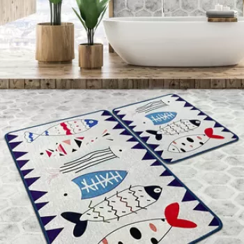 Set covoras de baie (2 bucati), Chilai Home, Le Poissson, Poliester, Multicolor imagine