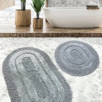 Set covoras de baie (2 bucati), Chilai Home, Macoroni, Bumbac, Gri imagine