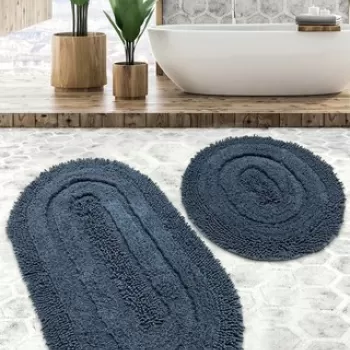 Set covoras de baie (2 bucati), Chilai Home, Macoroni, Bumbac, Gri inchis imagine