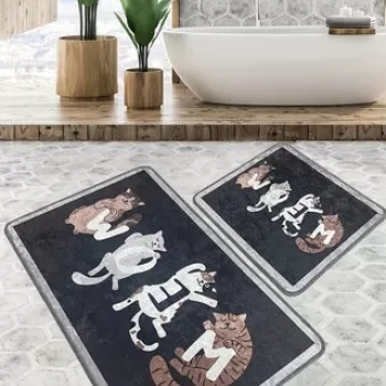 Set covoras de baie (2 bucati), Chilai Home, Meocon, Poliester, Multicolor imagine