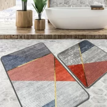 Set covoras de baie (2 bucati), Chilai Home, Sante, Poliester, Multicolor imagine