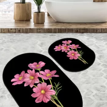 Set covoras de baie (2 bucati), Chilai Home, Sitivo Djt, Poliester, Negru / Roz / Verde imagine