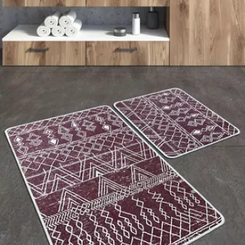 Set covoras de baie (2 bucati), Chilai Home, Straordinario Djt, Poliester, Rosu Claret / Alb imagine