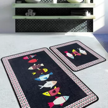 Set covoras de baie (2 bucati), Chilai Home, Swing of Fish Djt, Poliester, Multicolor imagine