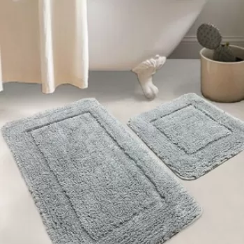 Set covoras de baie (2 bucati), Chilai Home, Wolle, Bumbac, Gri imagine