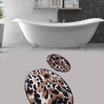 Set covoras de baie (2 bucati), Chilai, Leopard DJT, Micropoliamida, Multicolor imagine
