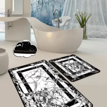 Set covoras de baie (2 bucati), Chilai, Marmor, Catifea, Alb negru imagine