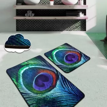 Set covoras de baie (2 bucati), Chilai, Peacock, Catifea, Multicolor imagine