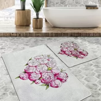 Set covoras de baie (2 bucati), Chilai, Peonia Djt, Poliester, Multicolor imagine