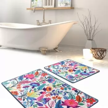 Set covoras de baie (2 bucati), Chilai, Pictura, Catifea, Multicolor imagine