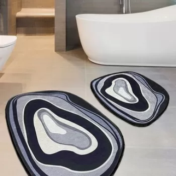 Set covoras de baie (2 bucati), Chilai, Piedra, Poliester, Gri / Violet / Liliac imagine