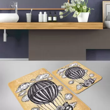 Set covoras de baie (2 bucati), Chilai, Propeller, Catifea, Galben / Negru / Alb imagine