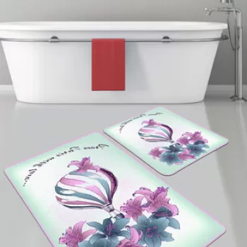 Set covoras de baie (2 bucati), Chilai, Purple Balloon, Catifea, Multicolor imagine