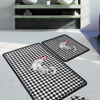 Set covoras de baie (2 bucati), Chilai, Rooester DJT, Micropoliamida, Negru / Alb / Rosu imagine