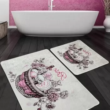 Set covoras de baie (2 bucati), Chilai, Rose Basket Djt, Poliester, Multicolor imagine
