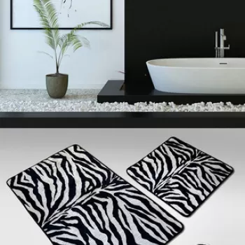 Set covoras de baie (2 bucati), Chilai, Str?ped, Catifea, Multicolor imagine