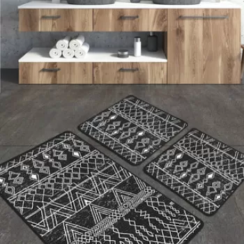 Set covoras de baie (2 bucati), Chilai, Straordinario Black Djt , Poliester, Negru / Antracit / Alb imagine