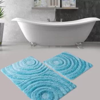 Set covoras de baie (2 bucati), Chilai, Wave, Fibre acrilice, Turcoaz imagine