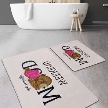 Set covoras de baie (2 bucati), Chilai, Weekend Mood Djt, Poliester, Multicolor imagine